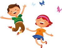 Footer Flying and Jumping Boy and Girl